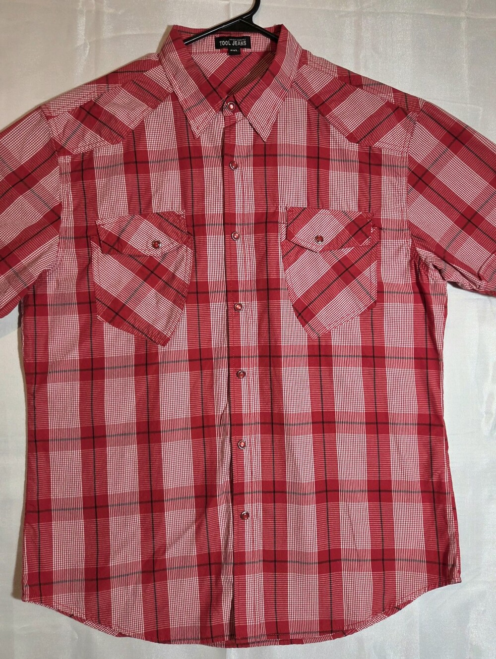 Tool Jeans Red Plaid Short-Sleeve Men's Shirt. 2XL